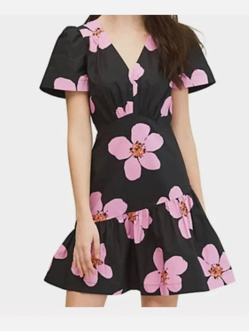 NWT Kate Spade Grand Flora Poplin Dress Black Pink - Size 2